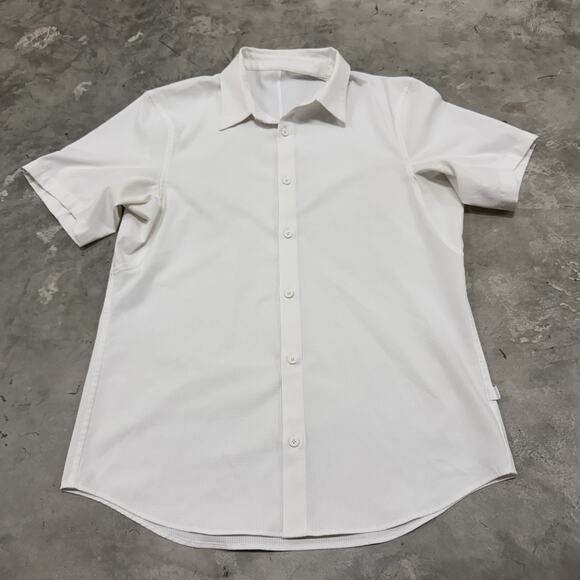 Lululemon Commission Shirt Mens Medium White Short Sleeve Button Down Tech Golf - Picture 1 of 5